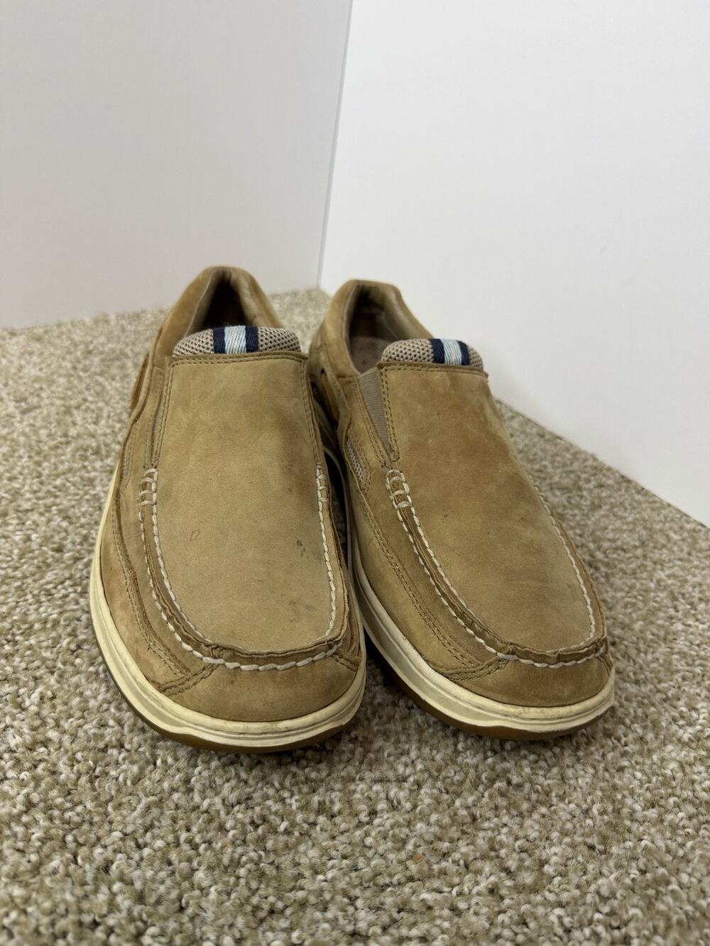 Sebago Shoes Mens Size 11.5 Beige Carrick Boat Shoe Slip On Casual Nubuck